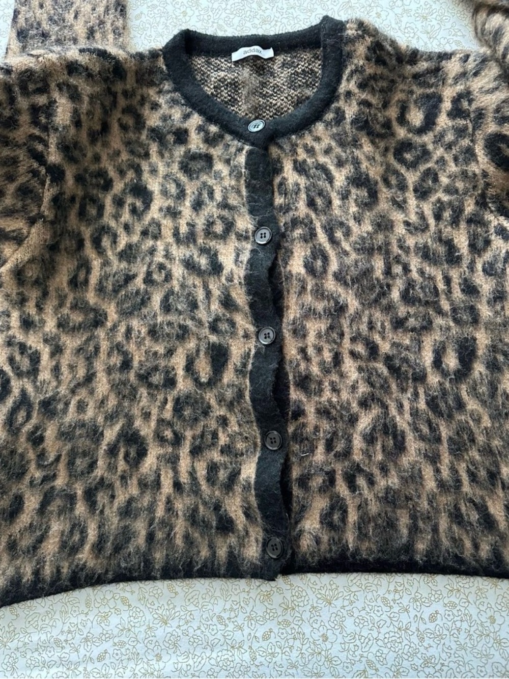 Leopard Print Fuzzy Knit Button-Up Cardigan - Brown & Black